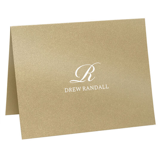Script Initial Folded Shimmer Note Cards